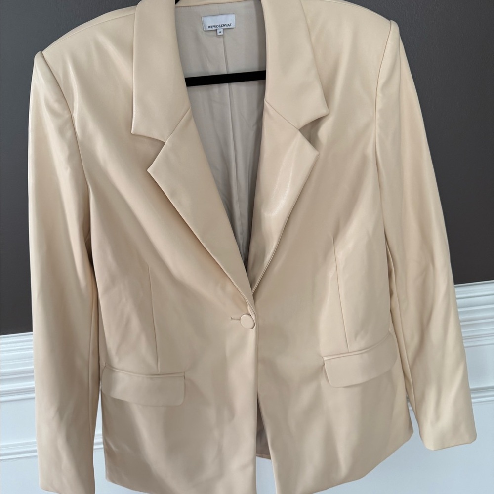 WeWoreWhat Cream Vegan Leather Blazer
